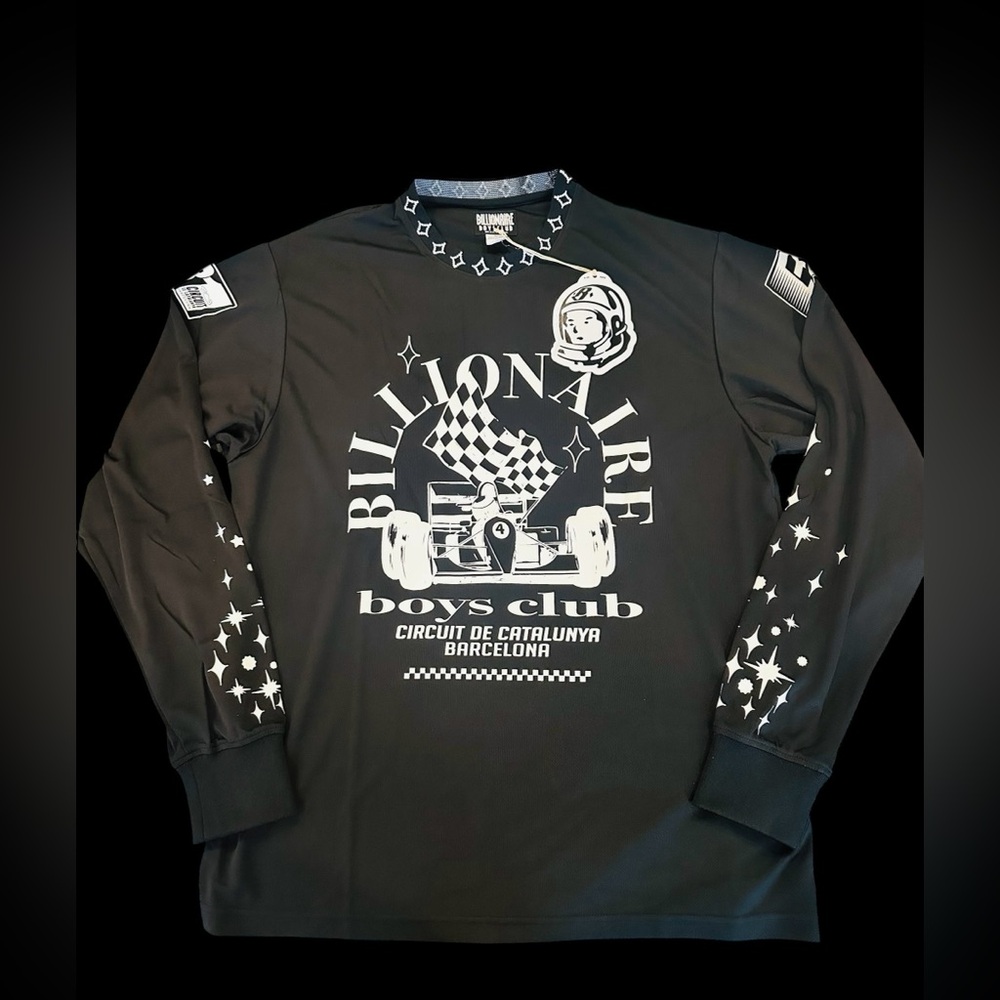 Billionaire Boys Club Black and White Racing Graphic Long Sleeve Tee.